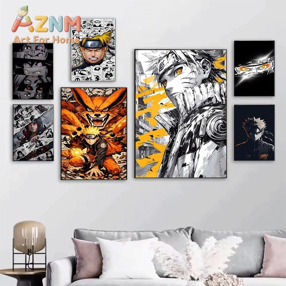 Naruto Manga Collage Canvas Wall Art Print, Unframed Canvas Painting, Japanese Anime Character Poster for Bedroom Living Room