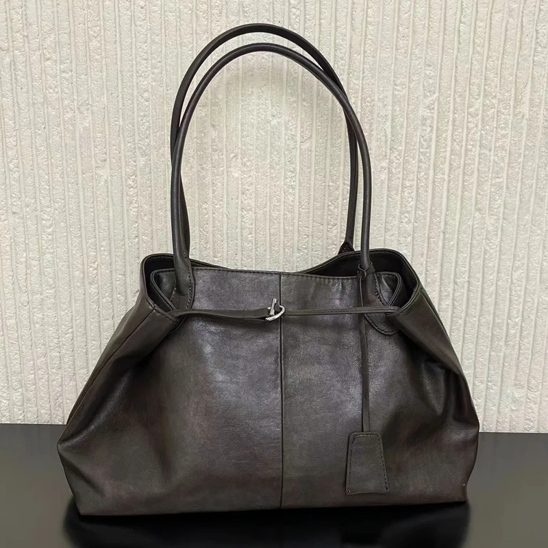 

Korean Vintage Tote Bags For Women Luxury Designer Handbag And Purse 2025 New In PU Belt Buckle Large Capacity Underarm Shoulder