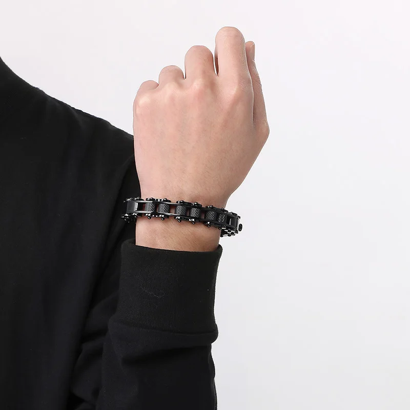 Fongten Cable Line Bracelet For Men Stainless Steel Motorcycle Chain Bangle Bracelets Cool Male Multiple Color Charm Jewelry
