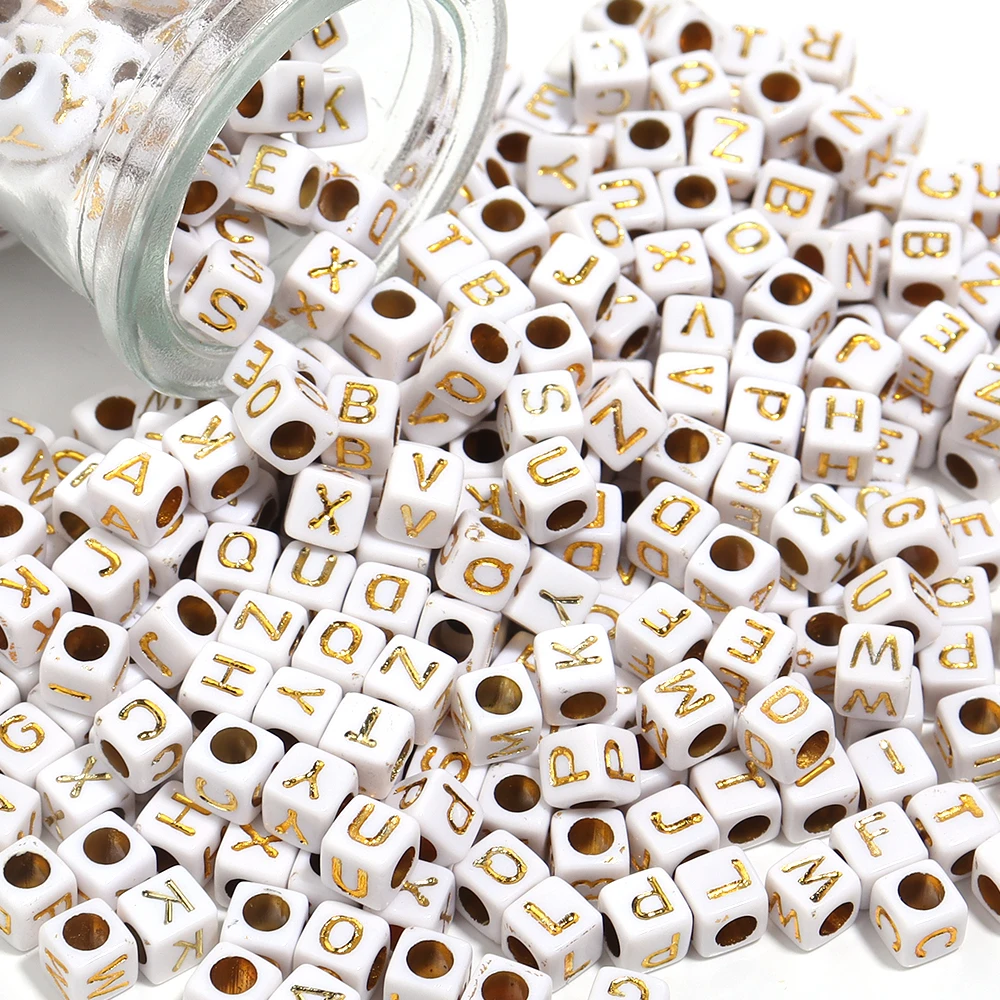 100pcs/lot A-Z Acrylic Alphabet beads Square Loose Spacer Gold Color Letter Beads For DIY Handmade Bracelet Earrings Accessories
