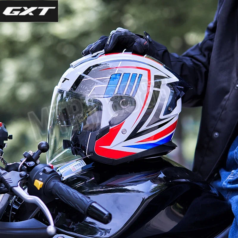 GXT Motorcycle Half 3/4 Open Face Helmet Double Lens Men Women Four Seasons Electric Bicycle Open Helmet Scooter Jet for Vespa