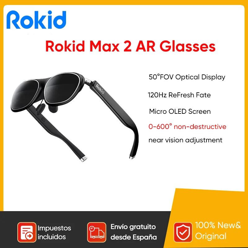 Rokid Max 2 AR Glasses 3D Game Viewing Smart Device Fov 50 Degrees 160'' 120Hz Micro OLED Screen 2 near-ear directional speakers