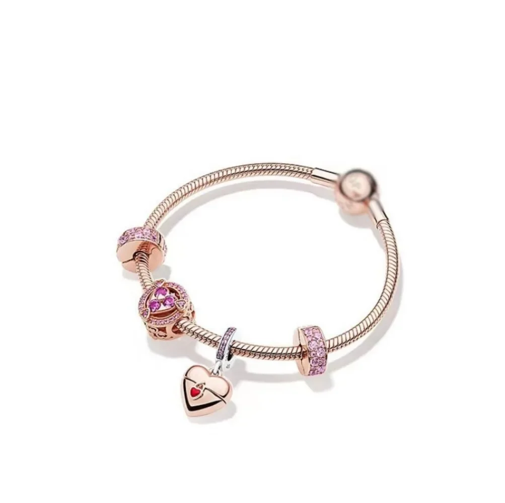 Fashion Romantic Silver Gold Colorful Charm Happy Family Original Color Bracelet for Women DIY Jewelry Production