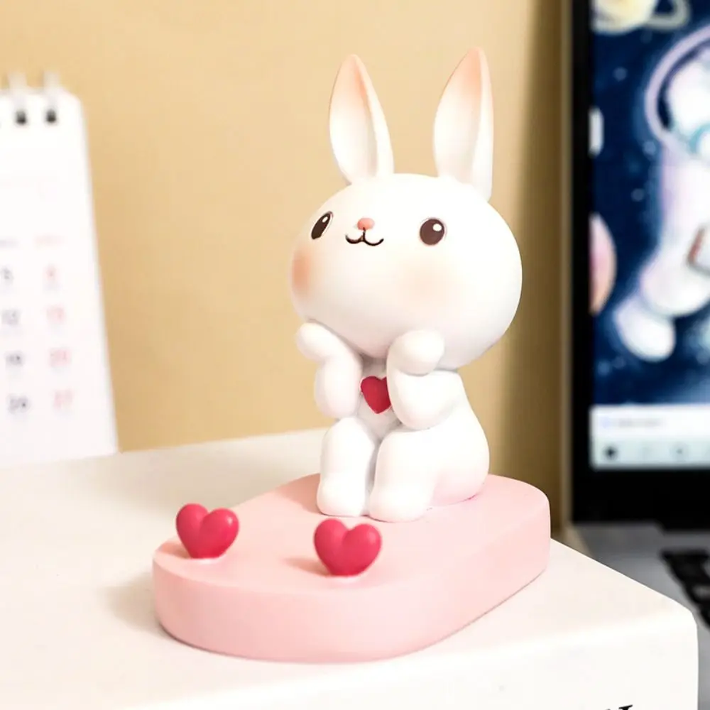 Resin Rabbit Phone Stand Multi-functional Anti-slip Cat Mobile Phone Holder Portable Cartoon Cat Desk Lazy Bracket