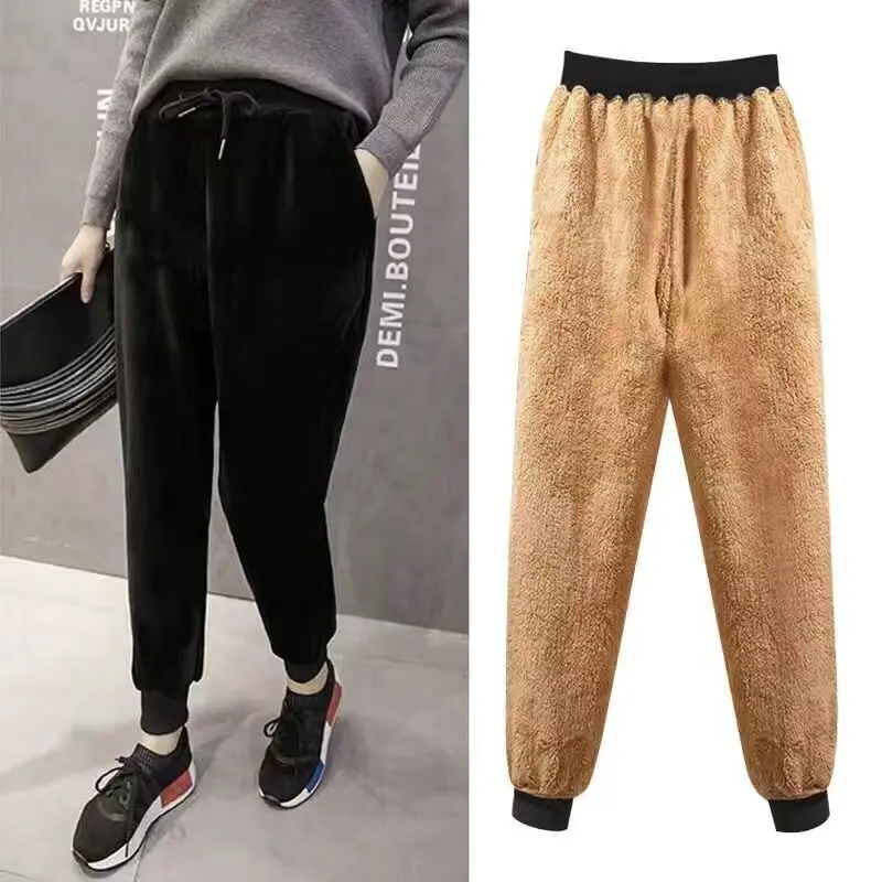 Thiened Floing Velvet Sport Pants Women's Autumn Winter Warm BF Sle Harlan Loose Casual Sweatpants Long Trousers