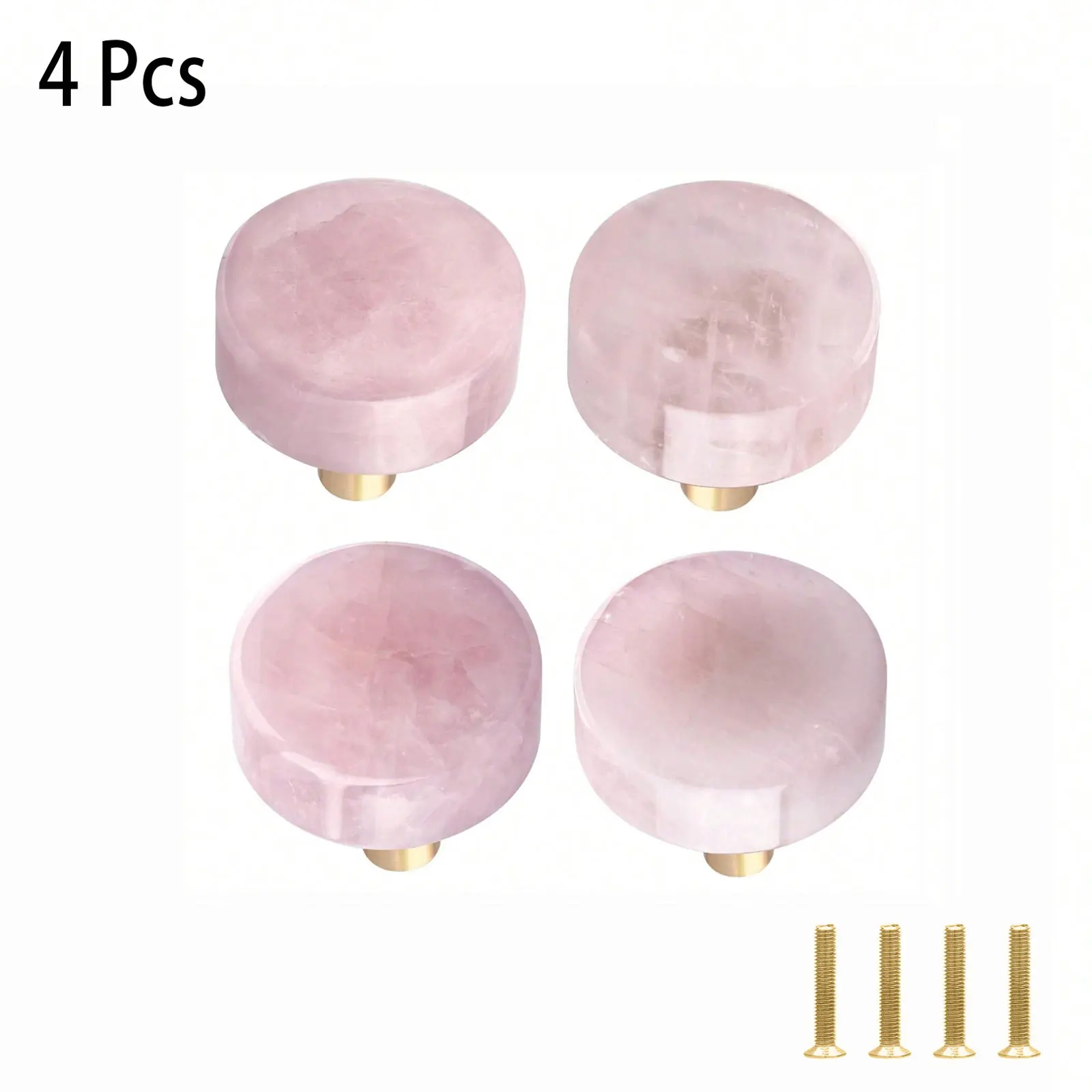 Set Of 4 Rose Quartz Drawer Knobs With Screws, Crystal Stone Pull Handles For Dresser Wardrobe Kitchen Decorative