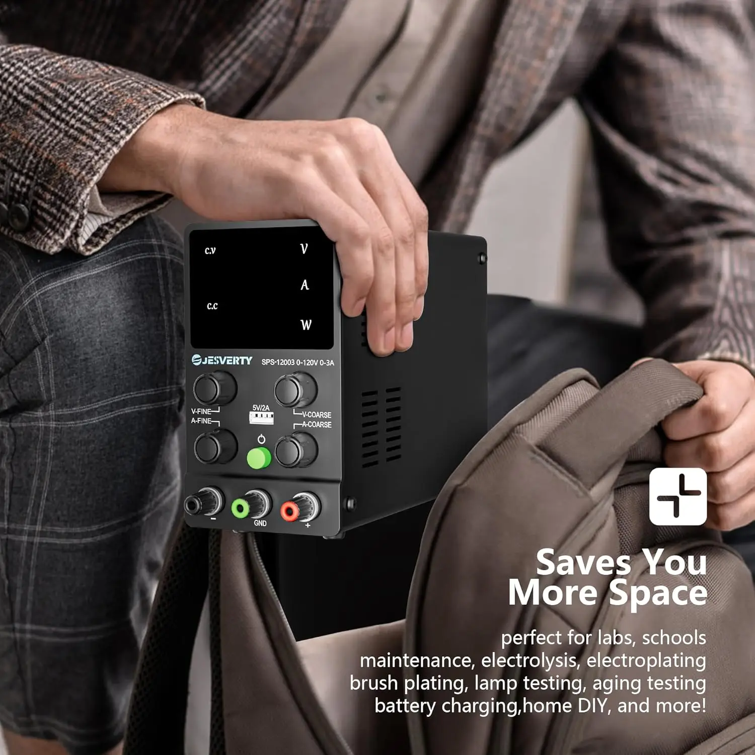 Zasilacz DC 0-120V 0-3A Regulowany z 4-cyfrowym wyświetlaczem LED, USB 5V/2A, Regulacja grubo-/dokrętna SPS-12003