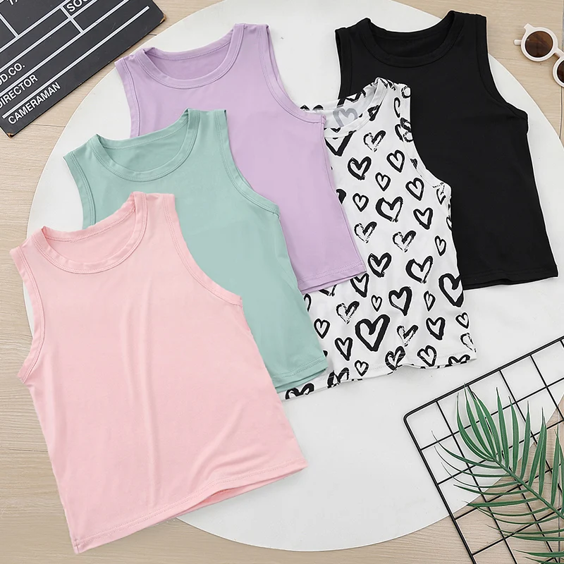 1/4/5 Piece Children's Four Seasons Solid Color Joker Basic Sleeveless Vest Boy Comfortable Top Girl Sweet And Lovely Pink Sling