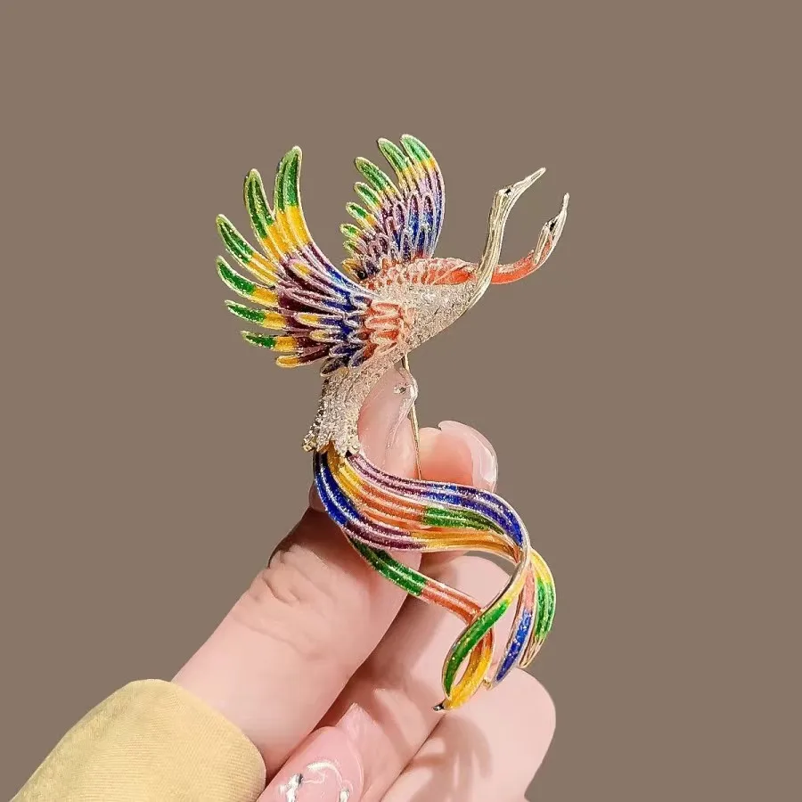 Colorful Rhinestone Phoenix Brooches For Women Men Clothing Accessories Enamel Animal Brooch Legend Bird Design Pin Jewelry Gift