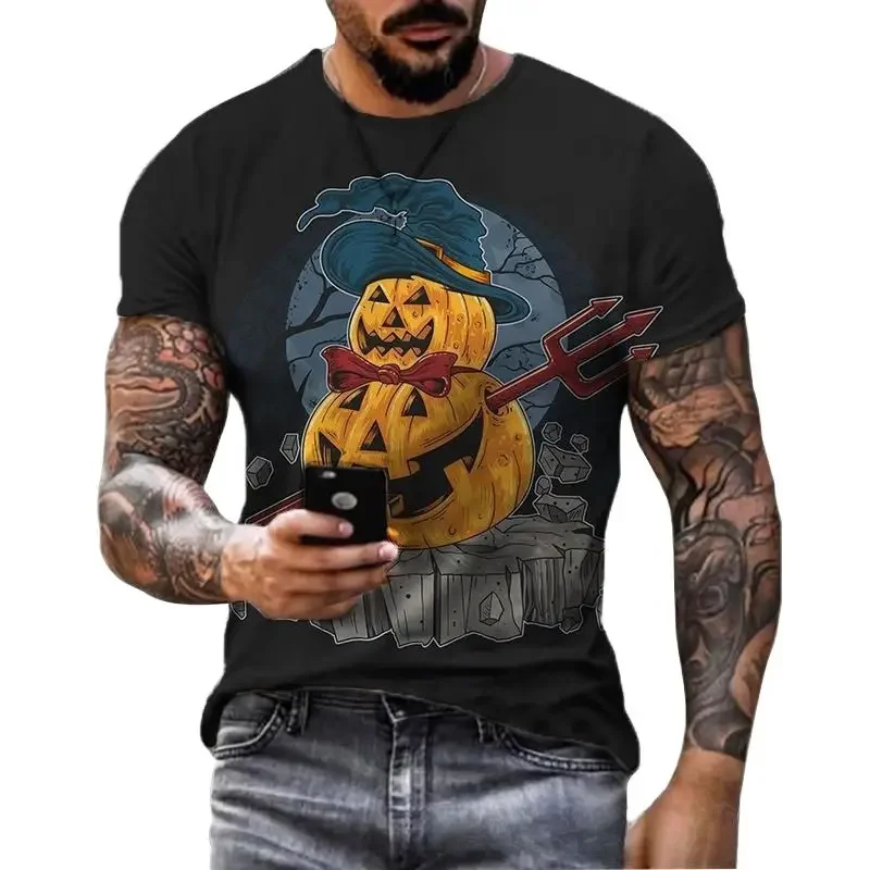 Fashion Terror Funny Pumpkin Shape graphic t shirts For Men Halloween Festival Casual Personality Printed Round Neck Tees Tops