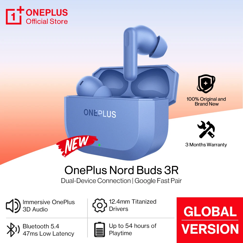Оригинальные наушники OnePlus Nord Buds 3R TWS, Bluetooth 5,4, двойное подключение устройства, срок службы недели, сенсорное управление, 3D-аудио
