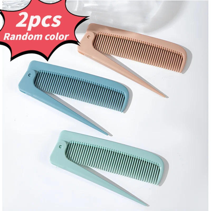 [Portable Travel Combs] 2pcs Random Color Portable Folding Pointed Tail Combs, Hairstyle Styling Combs, Small And Portable Combi