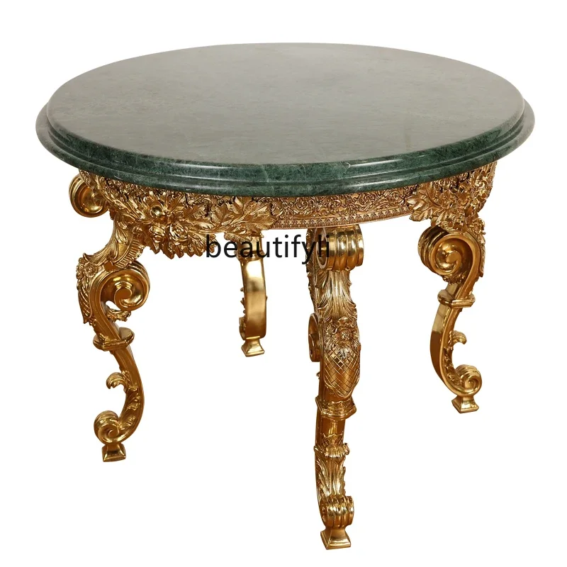 French retro luxury villa living room, marble edge table, decorative flower side table