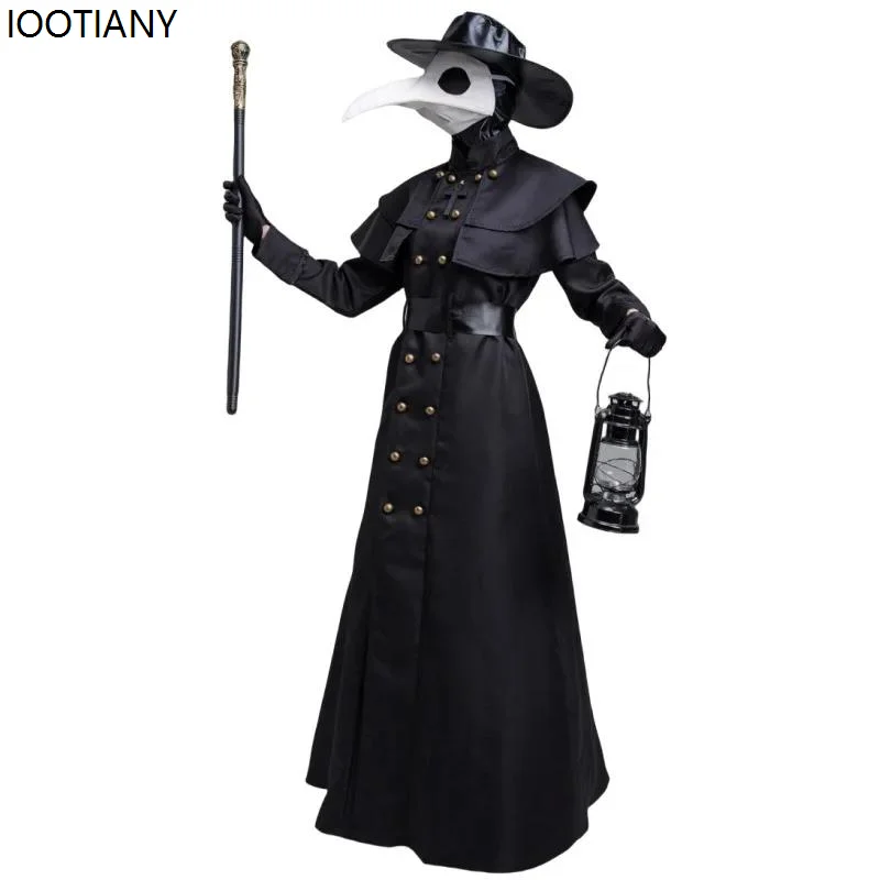 Unisex Crow Doctor Cosplay Dress Medieval Steampunk Gothic Black Horror Doctor Costumes Carnival Masquerade Dress Up Hooded Robe