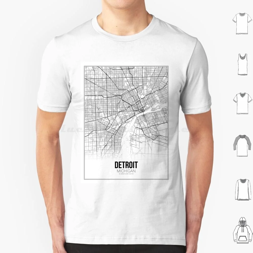 Detroit Map Print Mi Usa Wall Art Poster T Shirt Big Size 100% Cotton Minimal Street Map Digital Download Printable Hanging