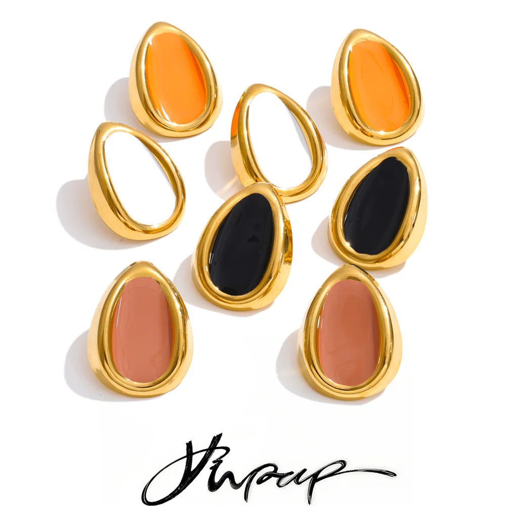 Yhpup Multi-Color Enamel Stud Earrings Waterproof Stainless Steel Daily Jewelry Mocha Black White Orange Color for Spring Summer
