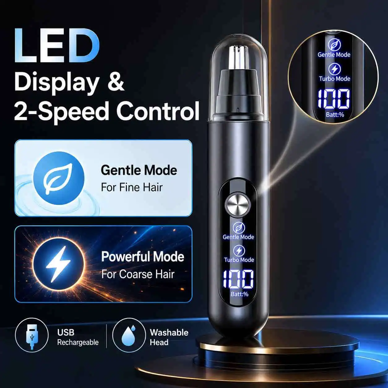 Elektrischer Nasenhaartrimmer, USB wiederaufladbar, Nasen-, Ohren- und Augenbrauen-Trimmer, Dual-Speed, wasserdicht, schmerzlos, für Männer und Frauen – Detail 4