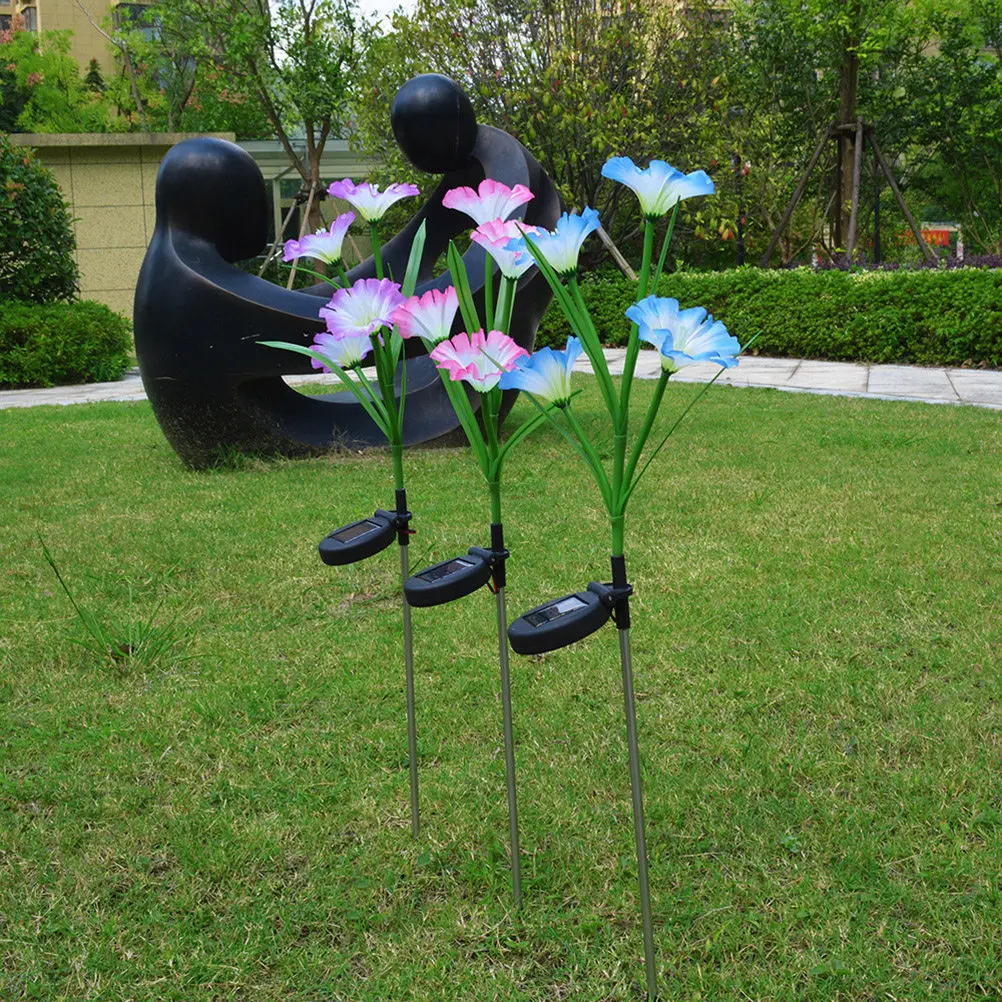 2Pcs Solar-Powered Morning Glory Flower LED Garden Stake Lights Purple Pink Outdoor Solar LED Flowers Lights Landscape Lamp