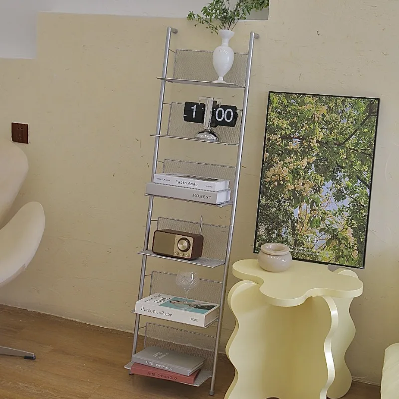 Ins Bookshelf Narrow Mid-Century CD Storage Rack Floor Magazine Display Rack Vintage Against Wall