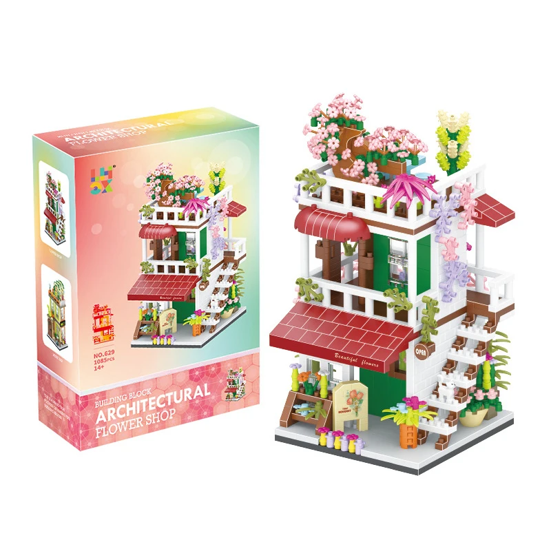 Mini City Street View Coffee Flower Shop Dessert House Building Blocks 4in1 Architecture Music Bar Bricks Toys Gift For Children