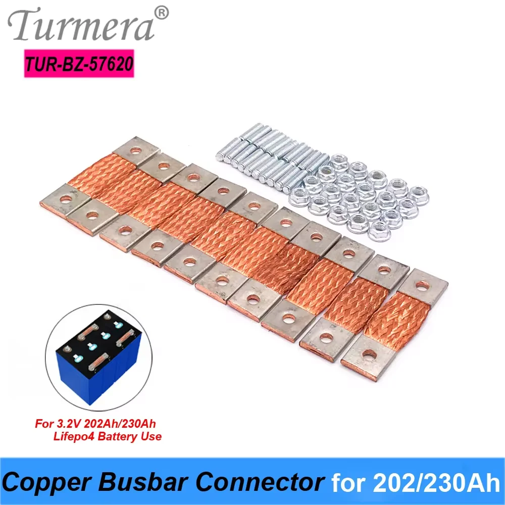 Turmera 12V Busbar Lifepo4 Battery Flexible Copper Connecter Hole to Hole 57mm 2mm 400A Use in 200Ah 202Ah 230Ah Lifepo4 Battery