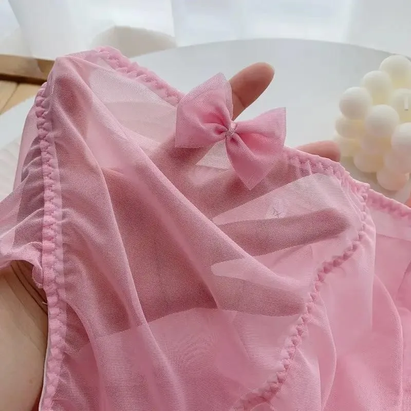 Pink Women Girls Princess Style Panties Big Size Chiffon Cute Kawayi Bow Ruffle Soft Briefs Cosplay 100kg Can Wear Underwear view 4
