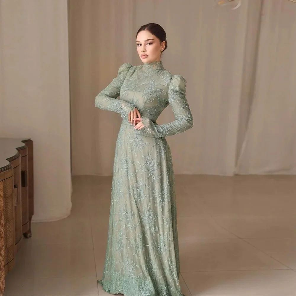 

Party Lace Long Sleeves Bespoke Occasion Gown Evening Dresses Prom Pastrol Unisex Jersey Retro Dubai Saudi Arabic Customized