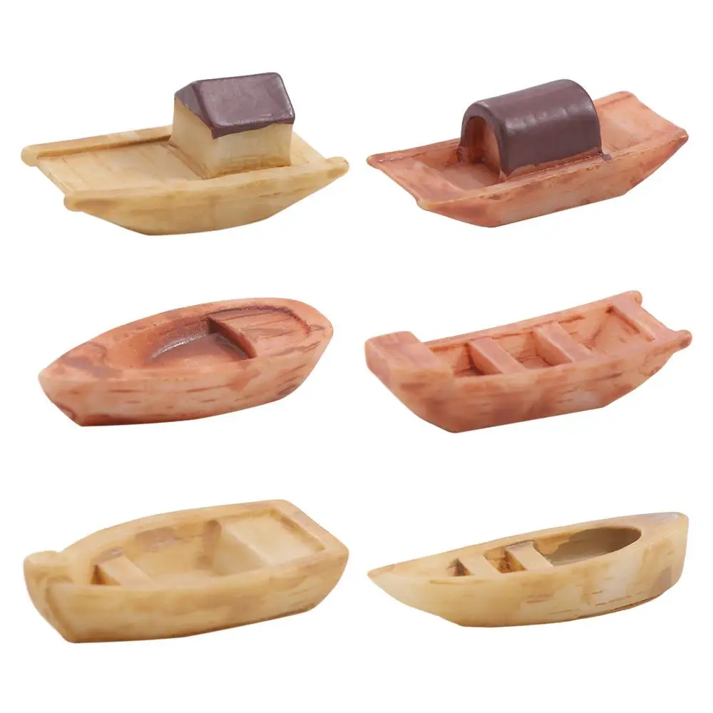 Micro Landscape Micro Landscape Boat Wooden Boat Awning Boats Resin Wooden Boat Decoration Resin Retro Figurines