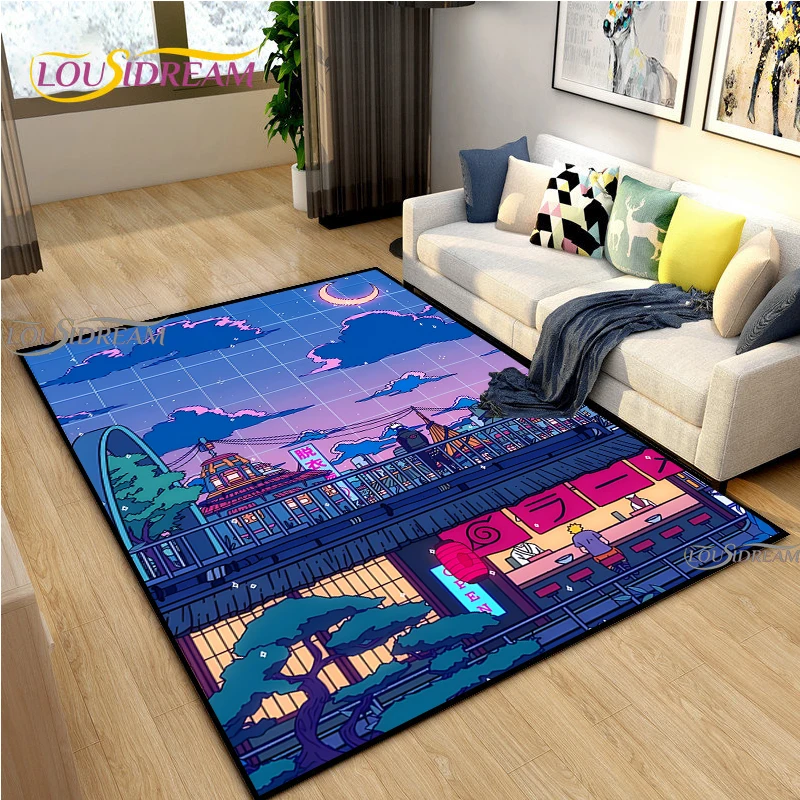 Japanese Anime Night Scene Rugs Child Game Floor Mat Alfombra Cartoon Carpets Modern Home Living Room Decor Washable Floor Rug