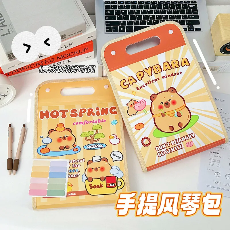 Capybara Organ Bag Folder Cartoon Large Capacity Kid's Painting Files Paper Collection Storage Bag Student Portable Hand Bag