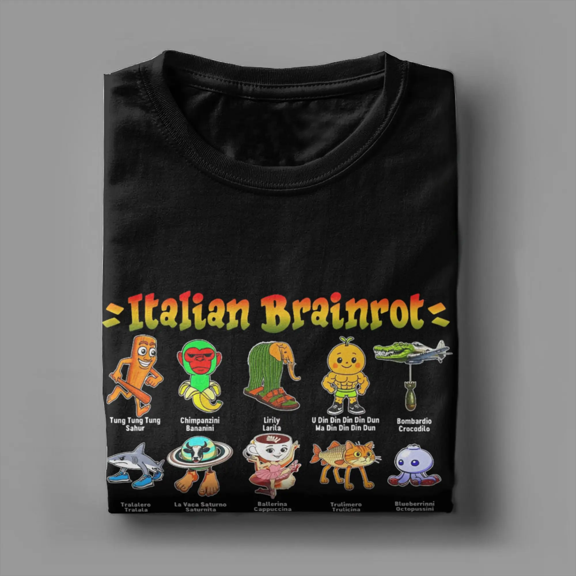 أنواع من شخصيات Brainrot Meme الإيطالية مرسومة باليد للزوجين تي شيرت الترفيه تي شيرت الرجال س الرقبة كبيرة الحجم تيز قصيرة الأكمام