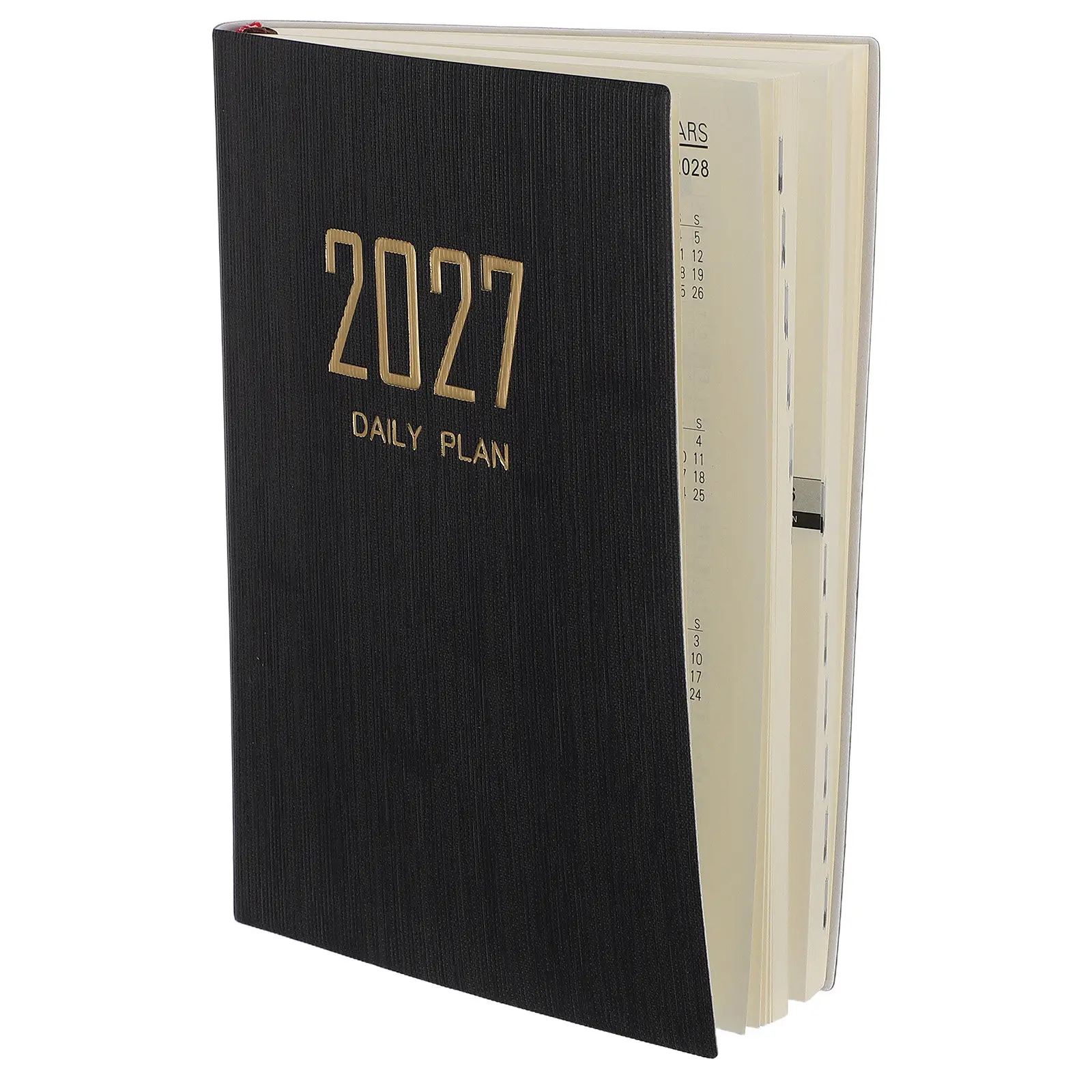 2027-デイリープランナーノートブック-pu-ハードカバー-ブラック-21x147cm-厚紙-アジェンダ-スケジューリング-予定表-オフィスカレンダー