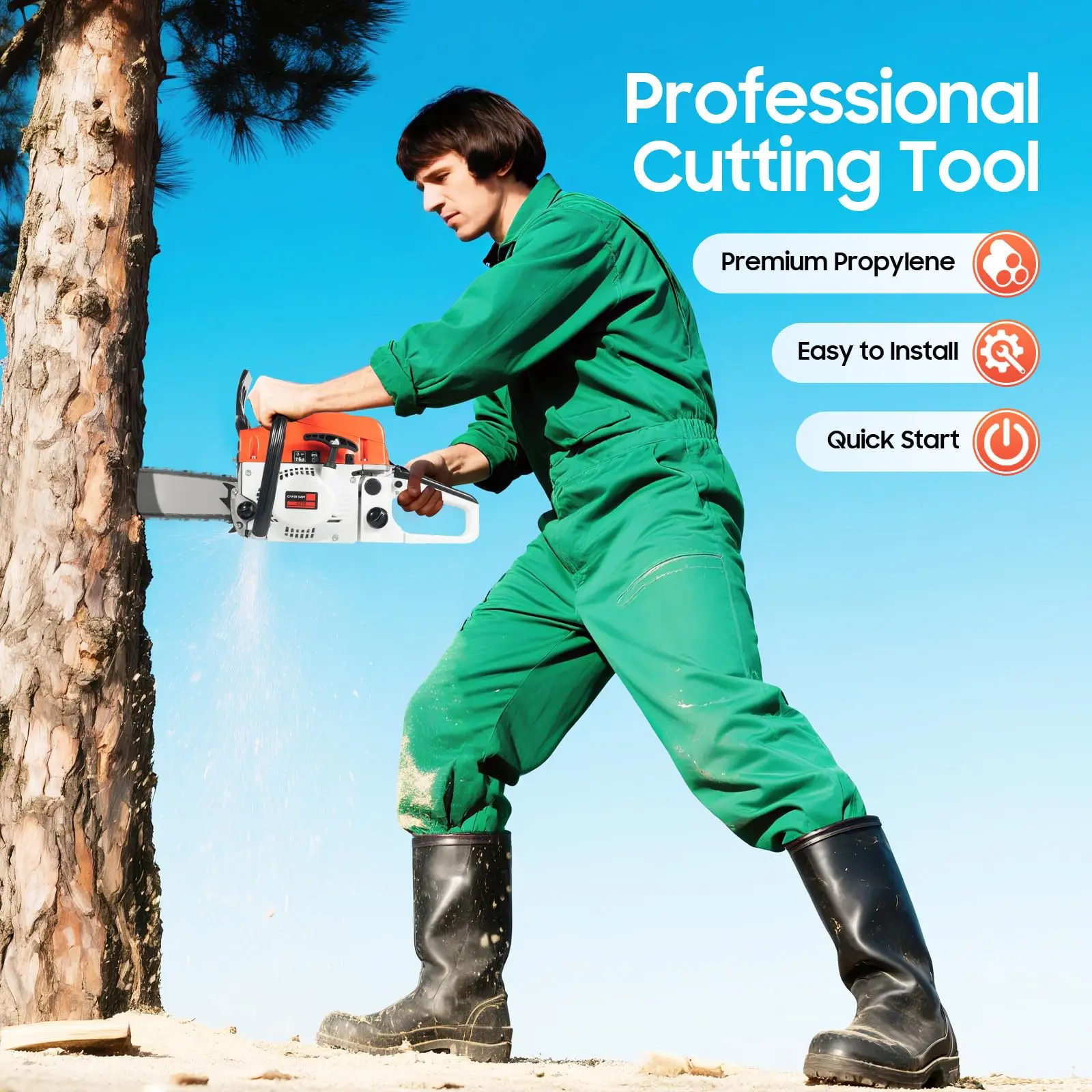 Gergaji Mesin Bertenaga Gas 2 Tak 20 20, Gergaji Bensin 52Cc dengan Botol Bahan Bakar 18.6oz, Gas Pemotong Kayu Bensin Tangan Portabel Ch