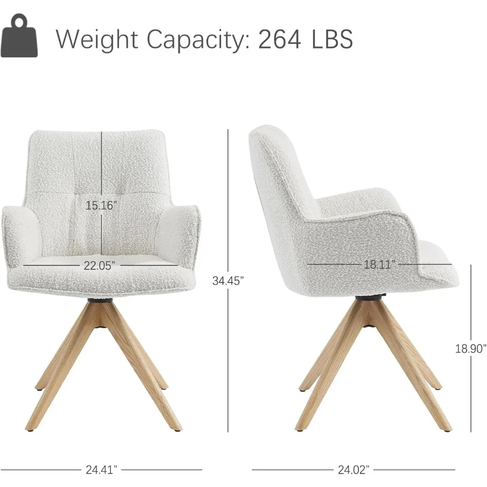 كرسي مكتب دوار Zouron بدون عجلات، كرسي مكتب منجد بأرجل من خشب البلوط، كرسي بذراعين حديث للمساحة الصغيرة، غرفة النوم #2