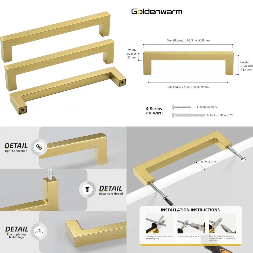 

Современные матовые латунные квадратные ручки для шкафа, ручки для кухонных ящиков, золотые дверные ручки, ручки для комода, современная фурнитура