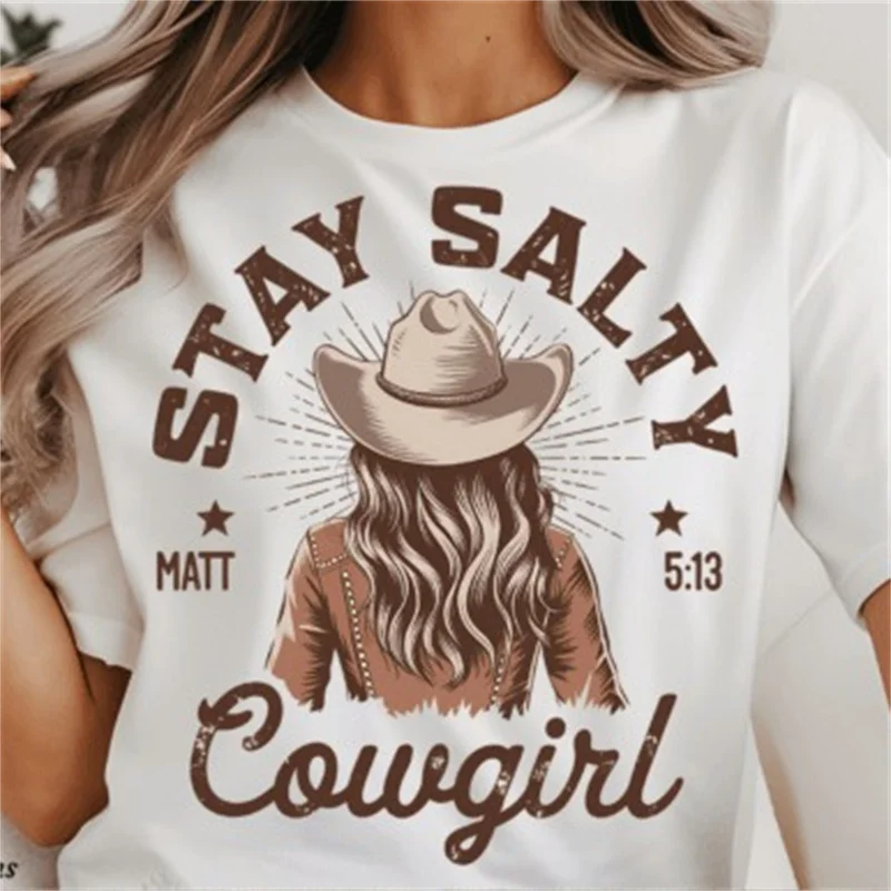 

Женская винтажная футболка с коротким рукавом и принтом в западном стиле, новый летний фасон, модная спортивная футболка. Футболки с графическим принтом, индивидуальный дизайн.