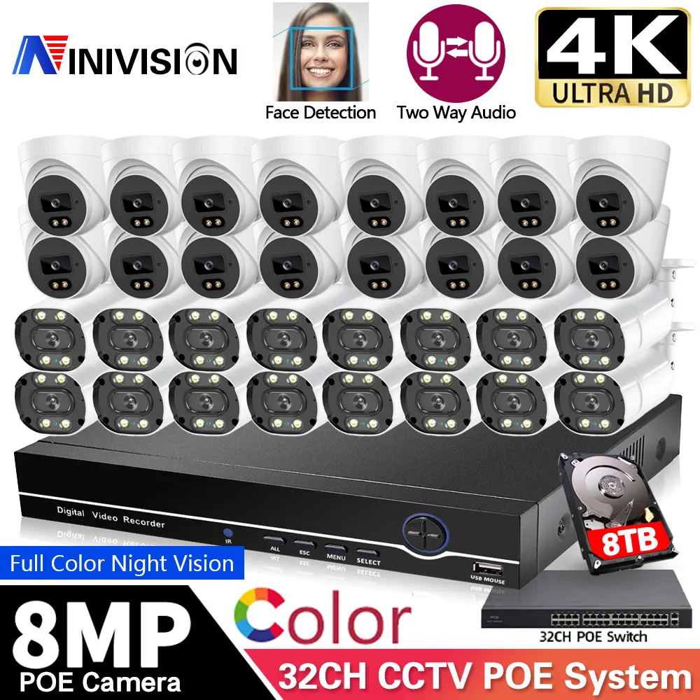 

8MP 32CH CCTV Camera Security System Kit Full Color Night Vision POE NVR Kit Face Detection IP Video Surveillance Camera System