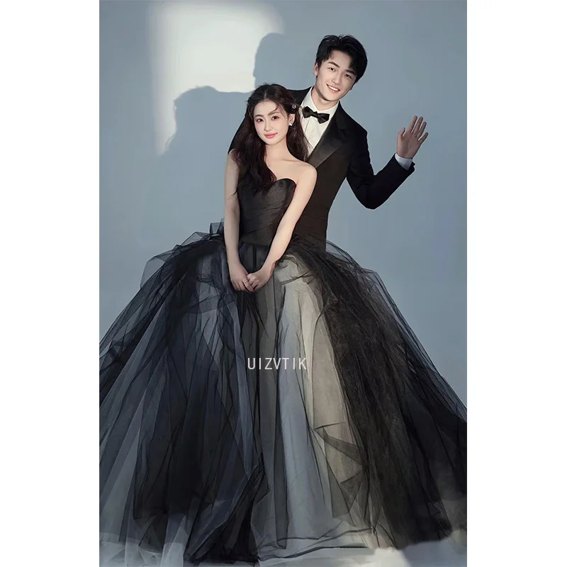 여성을위한 우아한 웨딩 드레스 Organza a 라인 Strapless 간단한 스타일 사진 촬영 신부 드레스 맞춤형 웨딩 파티 드레스