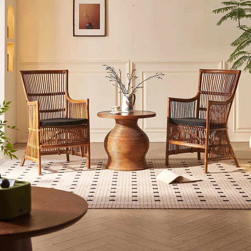 

chair tea table three-piece set rattan chair with seat cushion plant rattan sofa study bed and breakfast bedroom