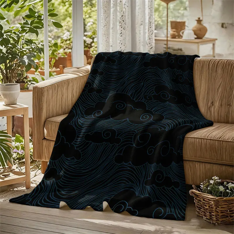 Dark Oriental Clouds Flannel Blanket Perfect for Sofa Office Bed Travel Sleep Read Relax Camping Four Season Use