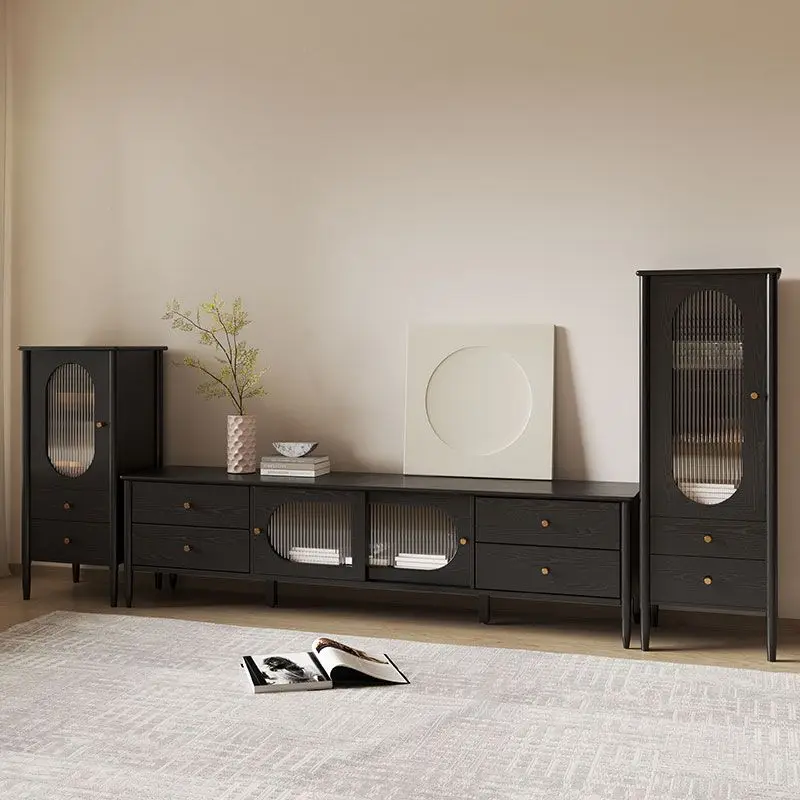 

All solid wood dining side cabinet, oak black retro tea cabinet, locker, living room, American French simple modern home