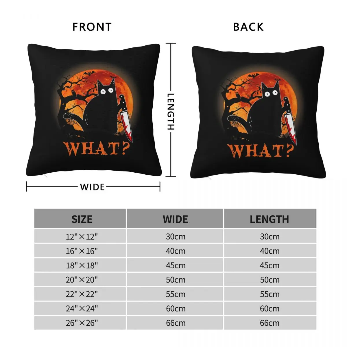 What Murderous Black Cat With Knife Halloween Square Pillowcase Pillow Cover Cushion Zip Comfort Throw Pillow for Home Bedroom