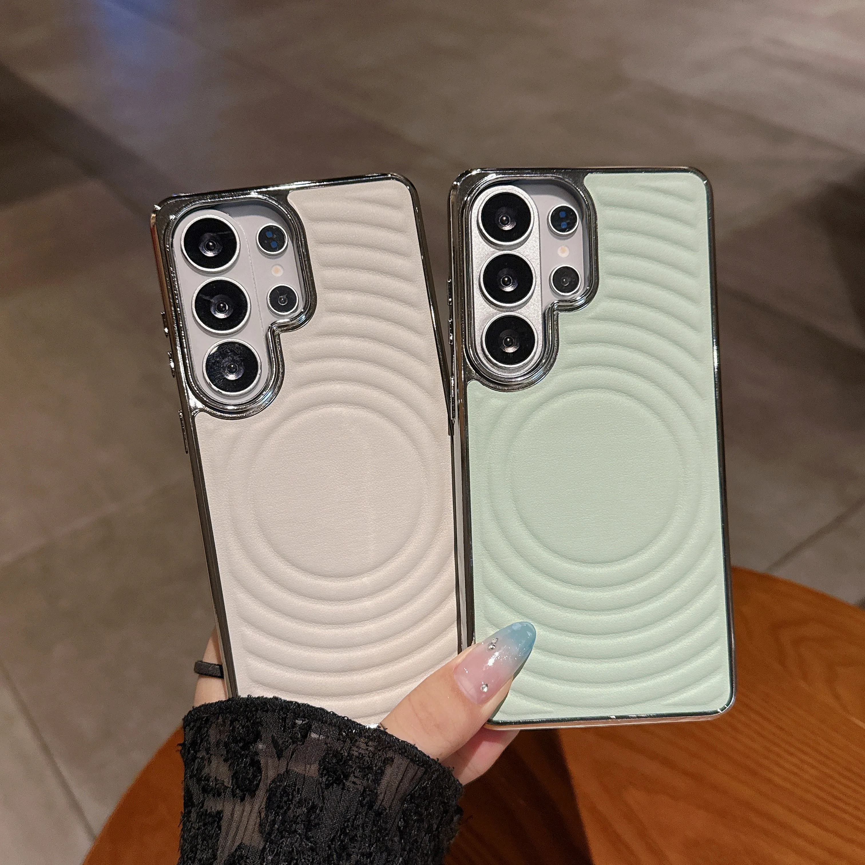 Korean Electroplated Ripple Suction Macaron Phone Case For Samsung Galaxy S26 S25 Ultra S26 Plus S24 S26 S25 Shockproof Cover