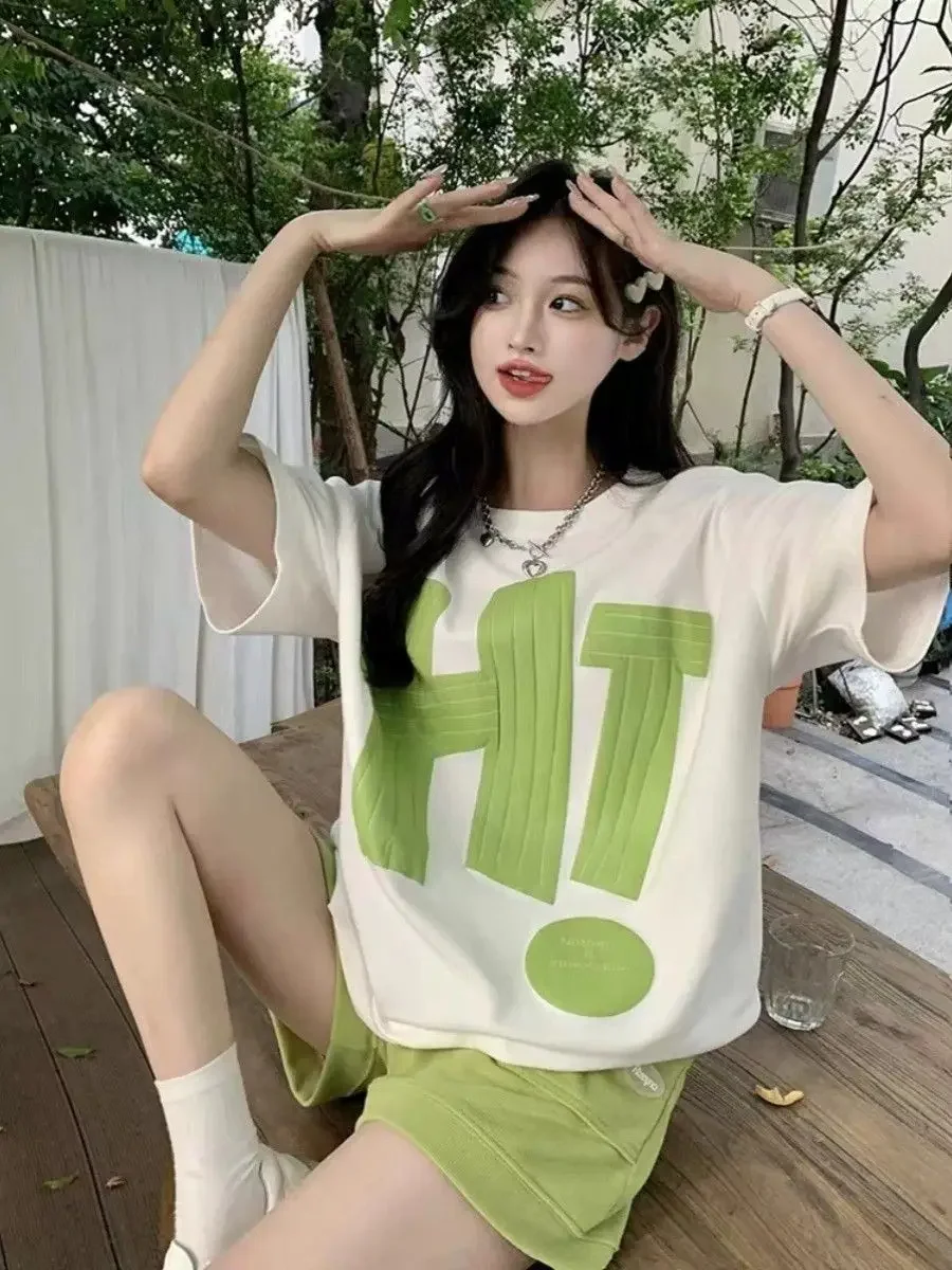 

Карманные женские шорты, эластичный широкий мешковатый топ и низ, повседневные дешевые предложения, новинки, новинки, женские короткие комплекты, комплект из 2 предметов