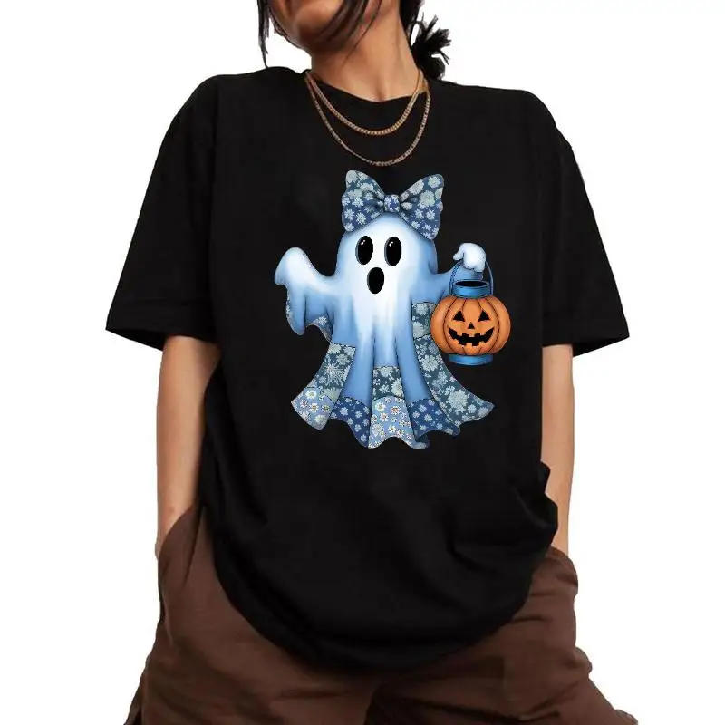 

Oversized Cute Ghost Graphic T-Shirt for Women, Halloween Spooky Funny Pumpkin Tee, Autumn Casual Streetwear Top