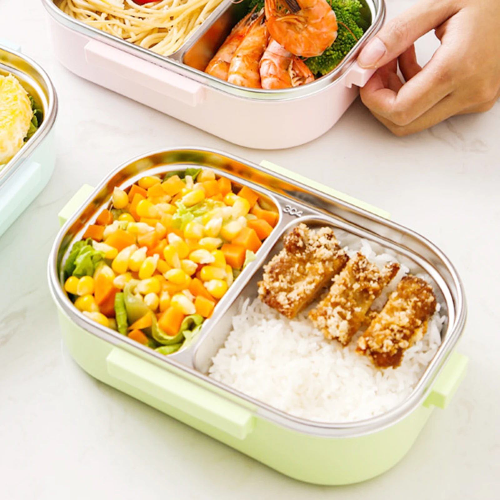 

Stainless Steel Box Leakproof Containers Bento Lunch Box With Compartments Case Food Grade 304 Two Compartments Portable