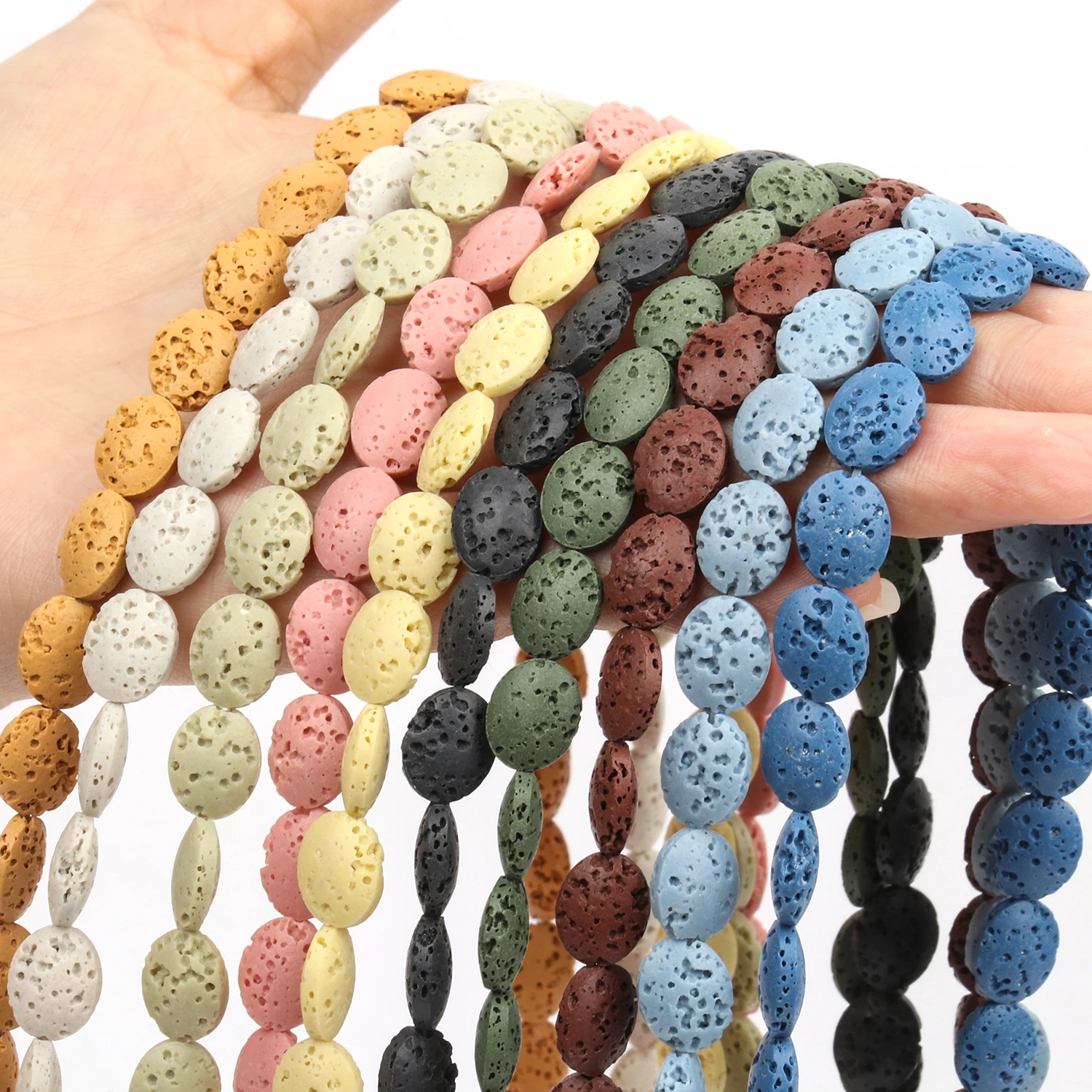 35-40Pcs 11x9MM Natural Flat Oval Muticolor Volcanic Lava Bead Loose Spacer Bead For Jewelry Making Diy Bracelet Accessorie