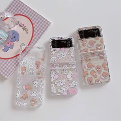 2025 Korean style Bunny Bear Phone Case with Lanyard For Samsung Galaxy Z Flip6 4 3 Hard Cover For ZFlip5 zflip4 Shell Bracket