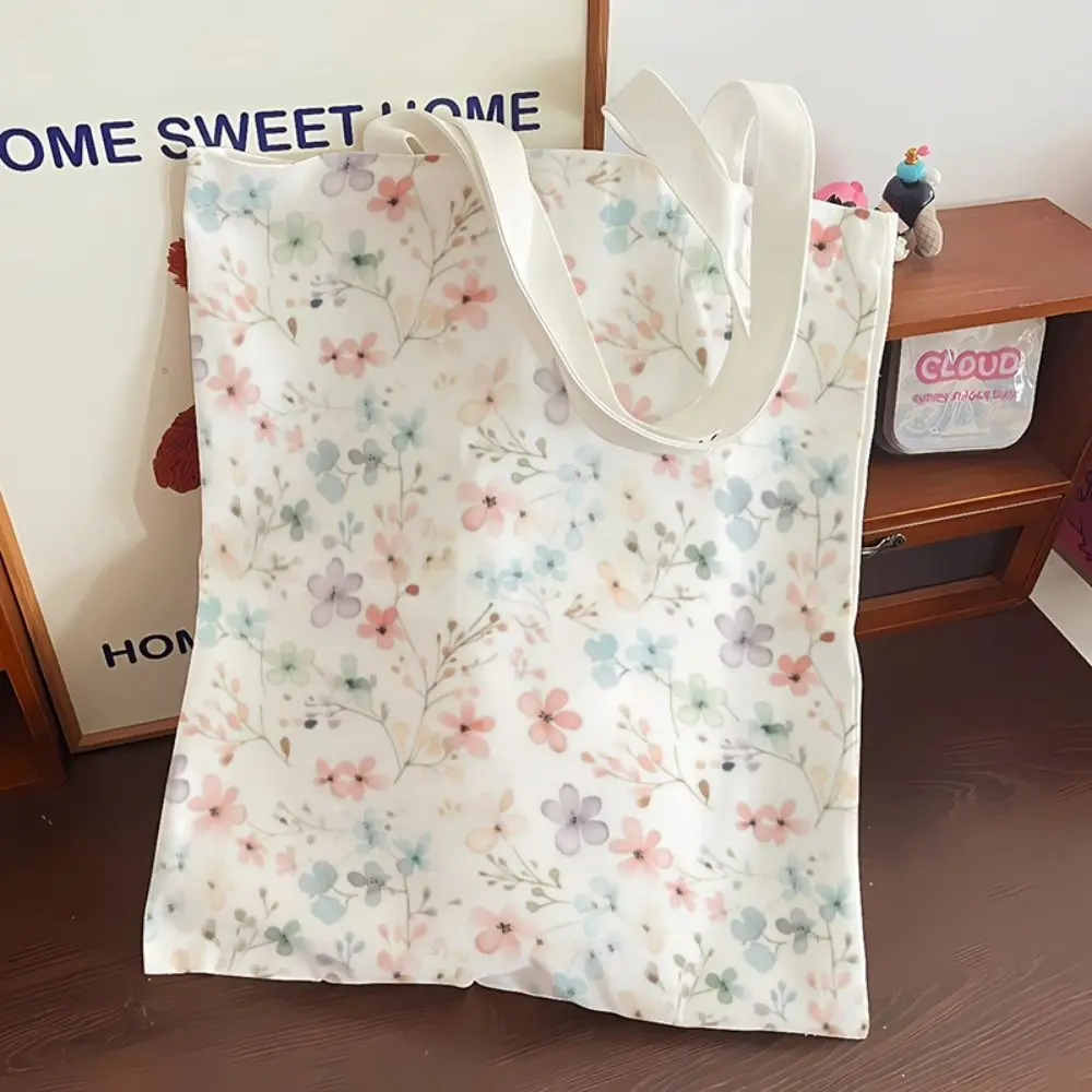 Small Fresh Ins Floral Handbag Large Capacity Handbag Canvas Bag Vest HandBags Purple flowers Women's Bag High-grade Canvas Bag