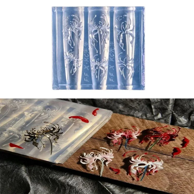 Silicone 3D Lycoris Radiata Flower Silicone Nails Art Mold Transparent Manicure Carving Mold DIY Red Lily Floral Patterns Moulds